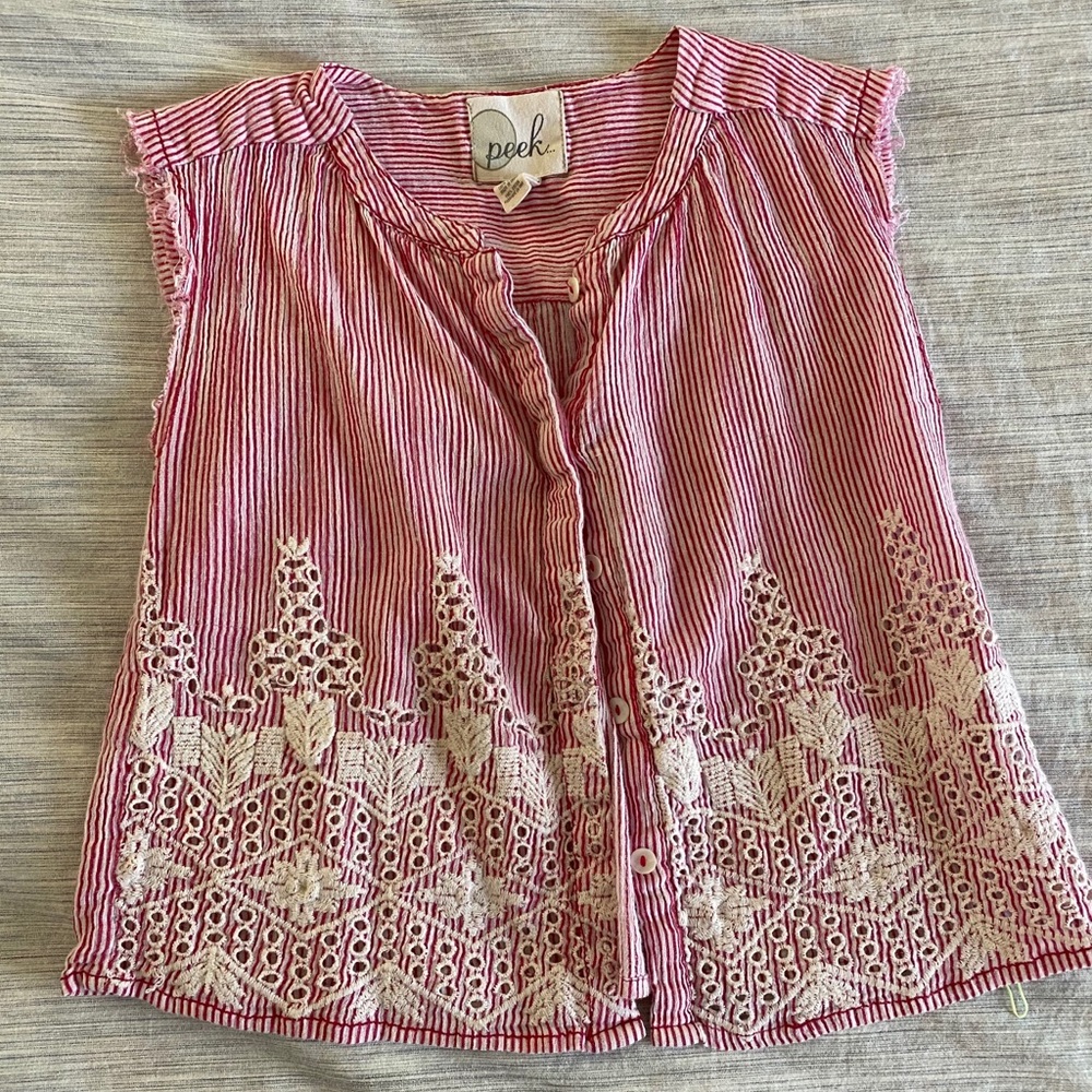 Peek Striped Embroidered Linen Top